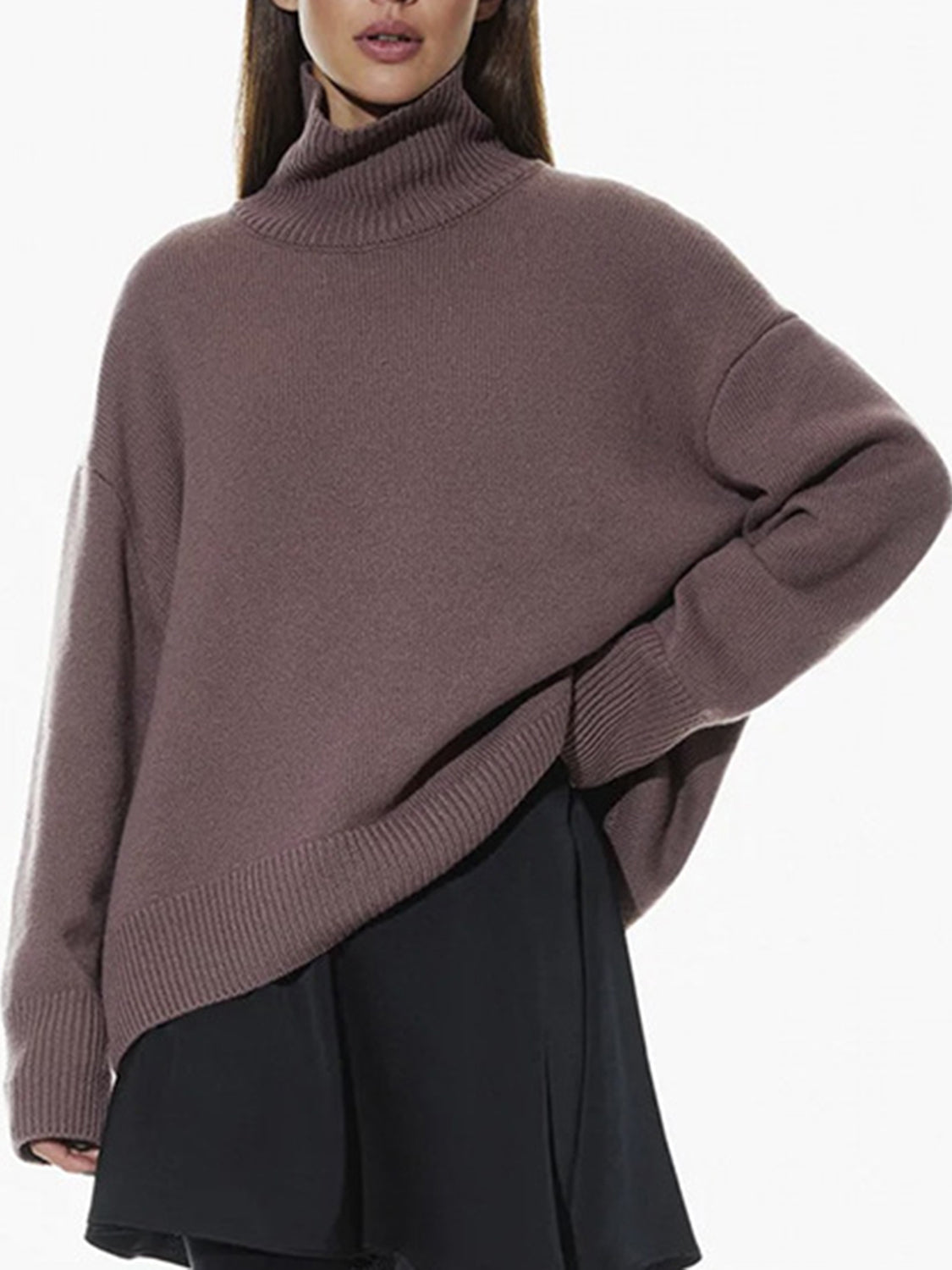 Ribbed Detail Turtleneck Dropped Shoulder Sweater - Danielle and Jason Baker LLC - Danielle Baker's Boutique