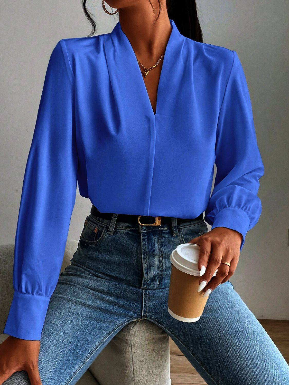 V Neck Long Sleeve Top - Danielle and Jason Baker LLC - Danielle Baker's Boutique