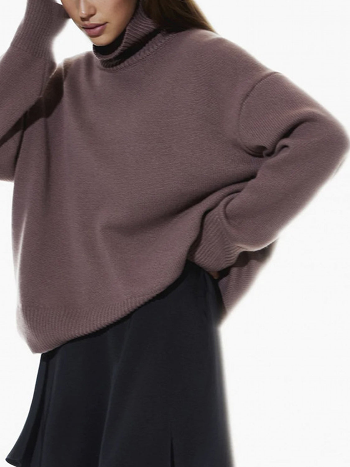 Ribbed Detail Turtleneck Dropped Shoulder Sweater - Danielle and Jason Baker LLC - Danielle Baker's Boutique