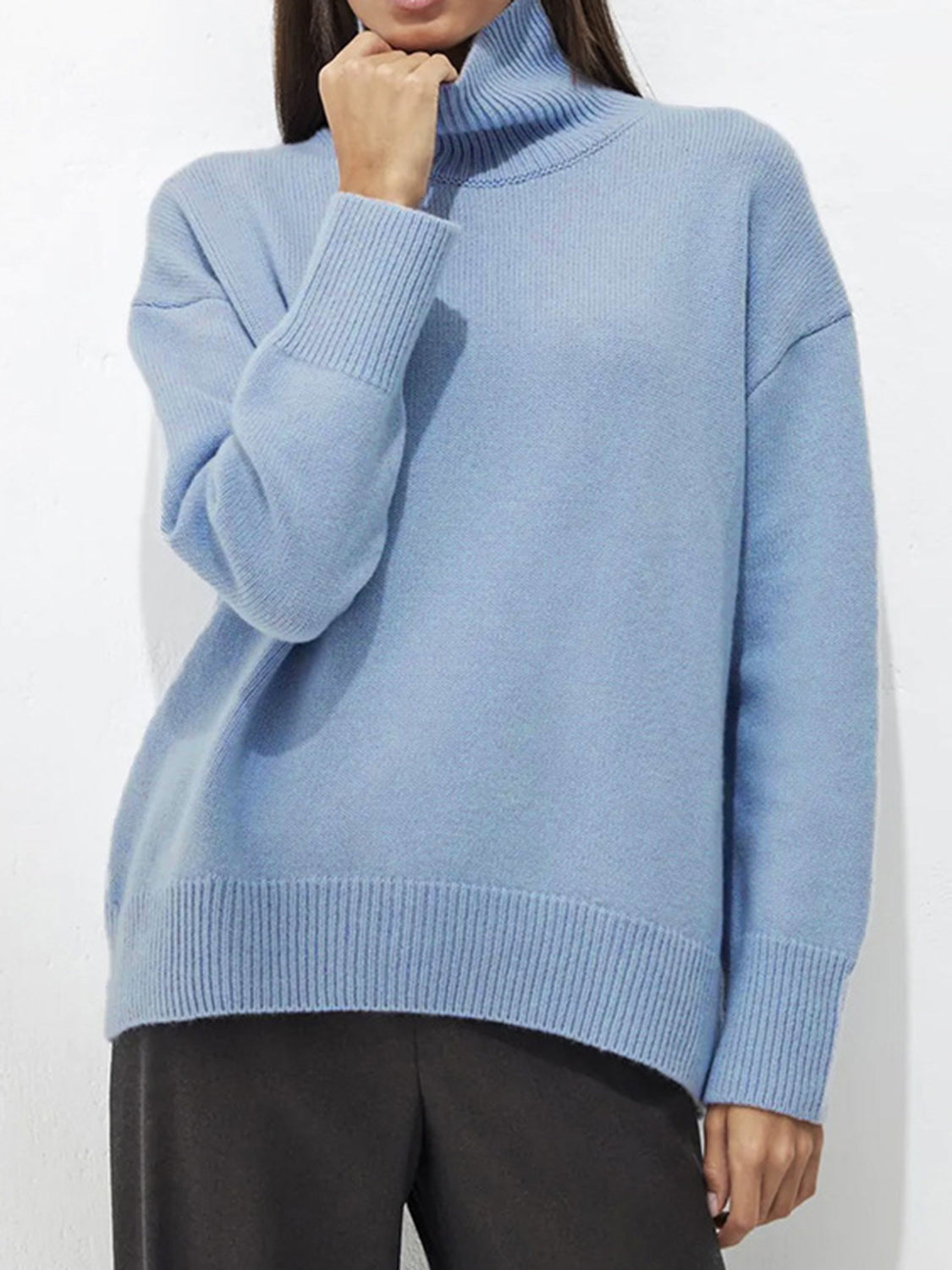 Ribbed Detail Turtleneck Dropped Shoulder Sweater - Danielle and Jason Baker LLC - Danielle Baker's Boutique