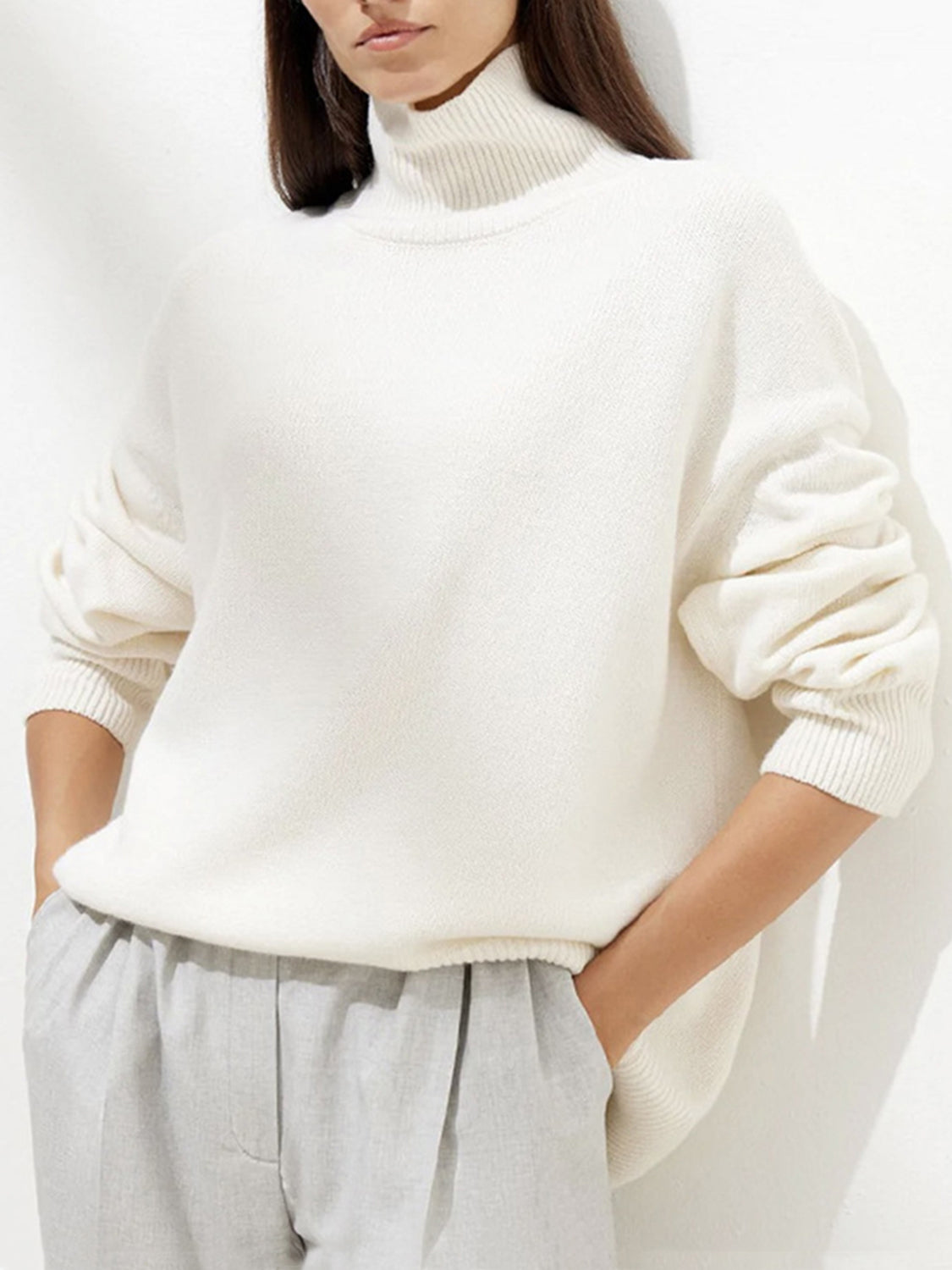 Ribbed Detail Turtleneck Dropped Shoulder Sweater - Danielle and Jason Baker LLC - Danielle Baker's Boutique