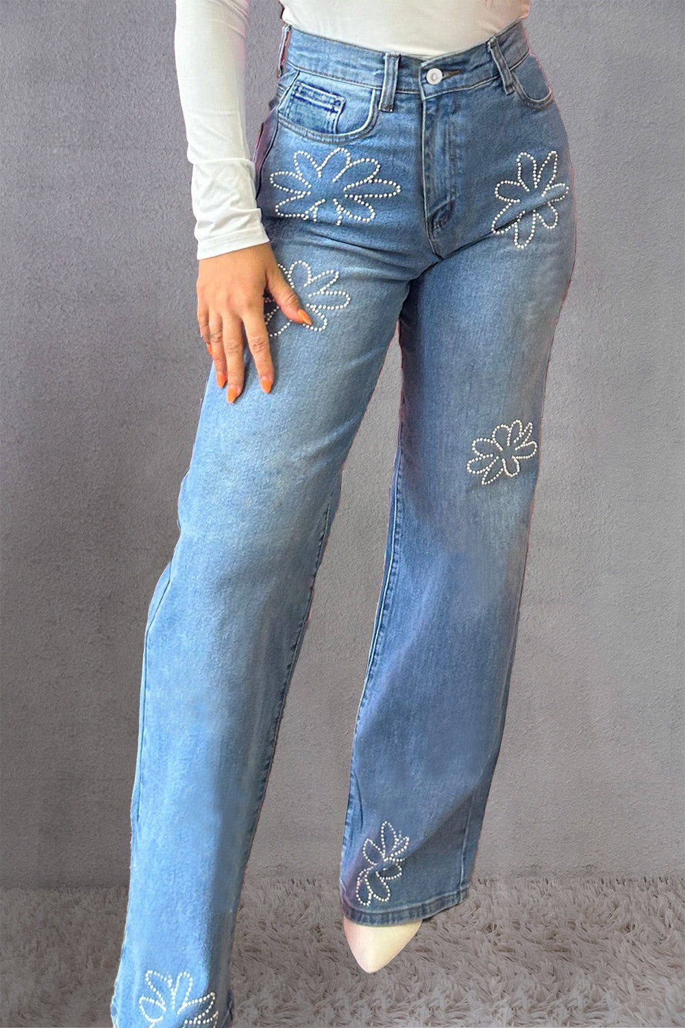 Rhinestone Straight Jeans with Pockets - Danielle and Jason Baker LLC - Danielle Baker's Boutique