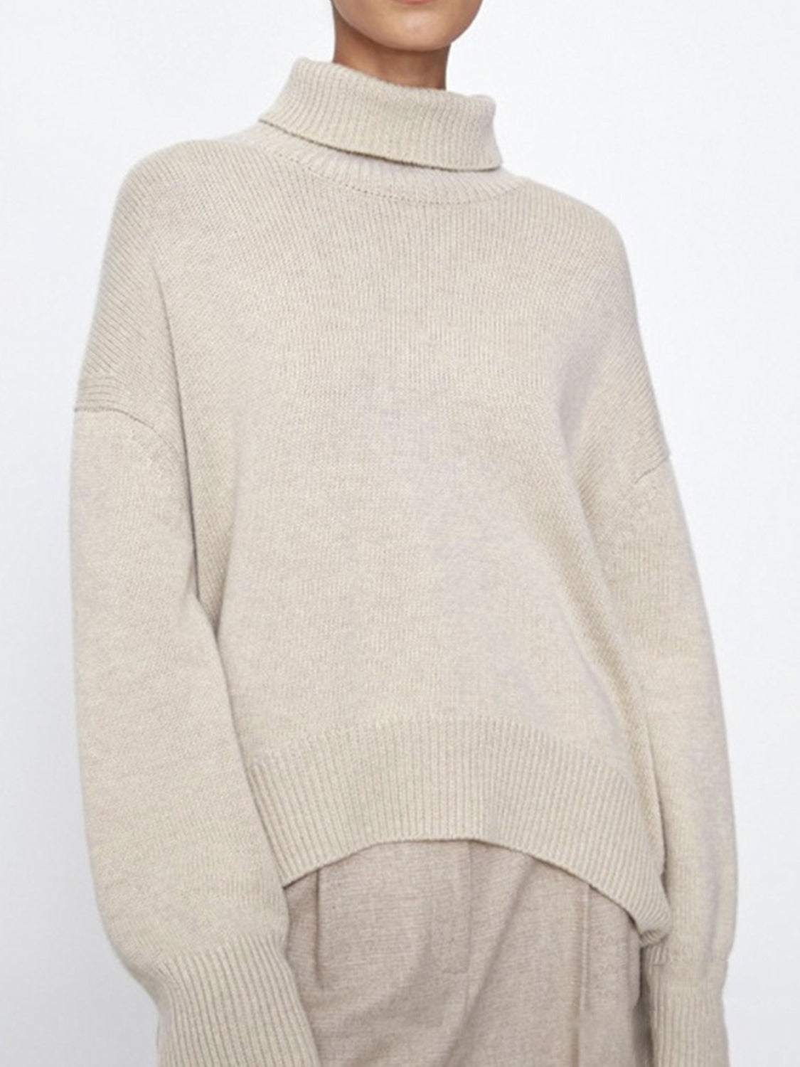 Ribbed Detail Turtleneck Dropped Shoulder Sweater - Danielle and Jason Baker LLC - Danielle Baker's Boutique