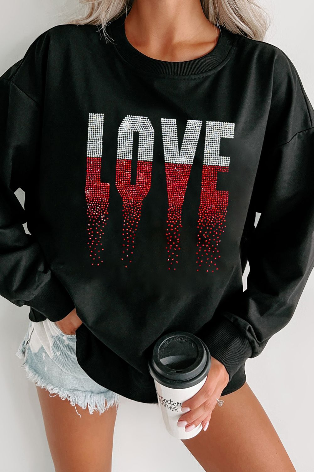 Rhinestone LOVE Long Sleeve Sweatshirt - Danielle and Jason Baker LLC - Danielle Baker's Boutique