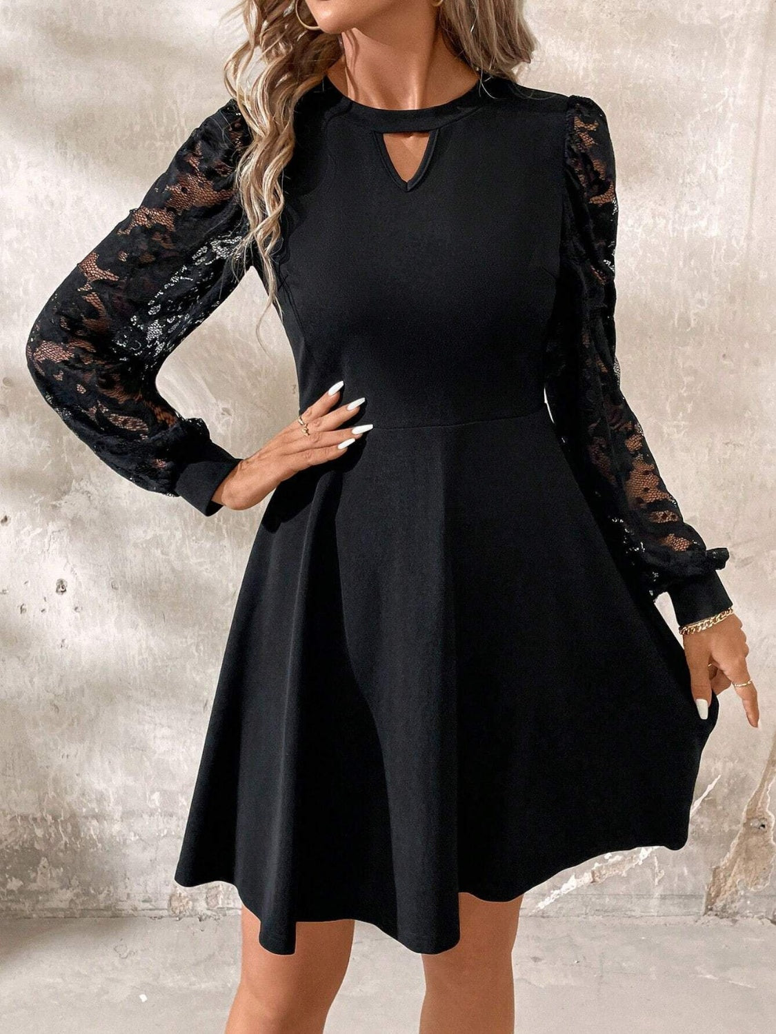 Cutout Lace Long Sleeve Mini Dress - Danielle and Jason Baker LLC - Danielle Baker's Boutique