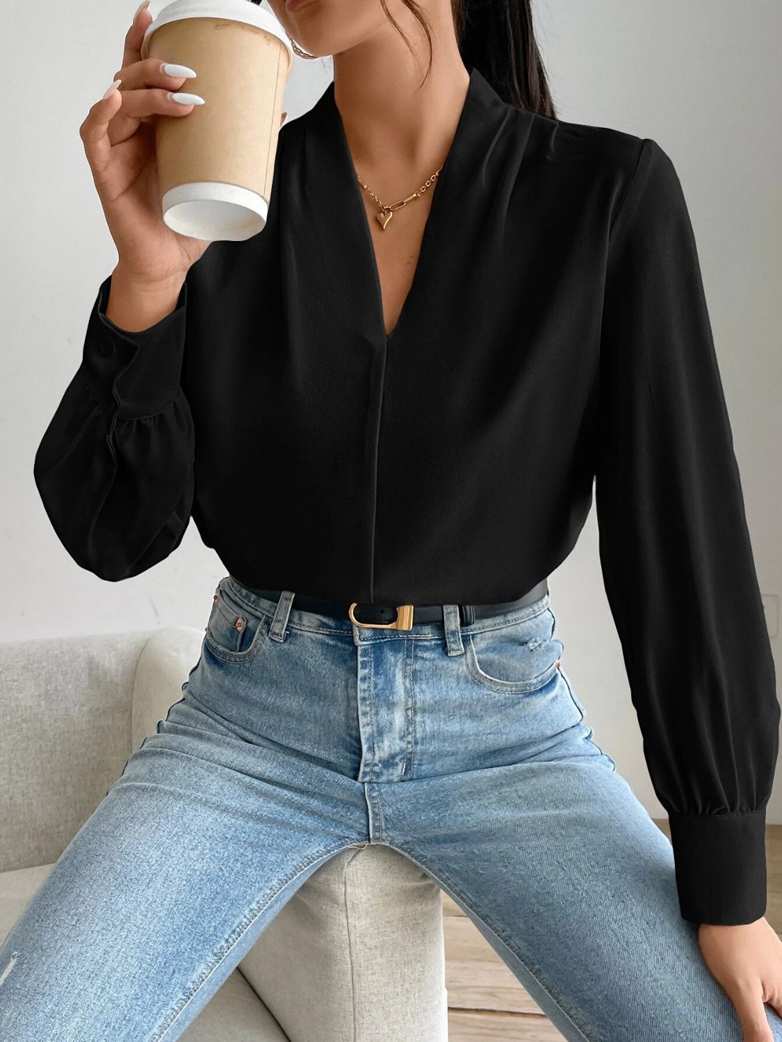 V Neck Long Sleeve Top - Danielle and Jason Baker LLC - Danielle Baker's Boutique