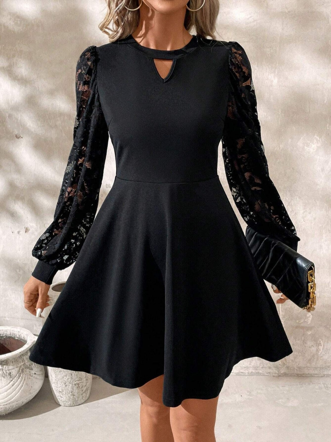 Cutout Lace Long Sleeve Mini Dress - Danielle and Jason Baker LLC - Danielle Baker's Boutique