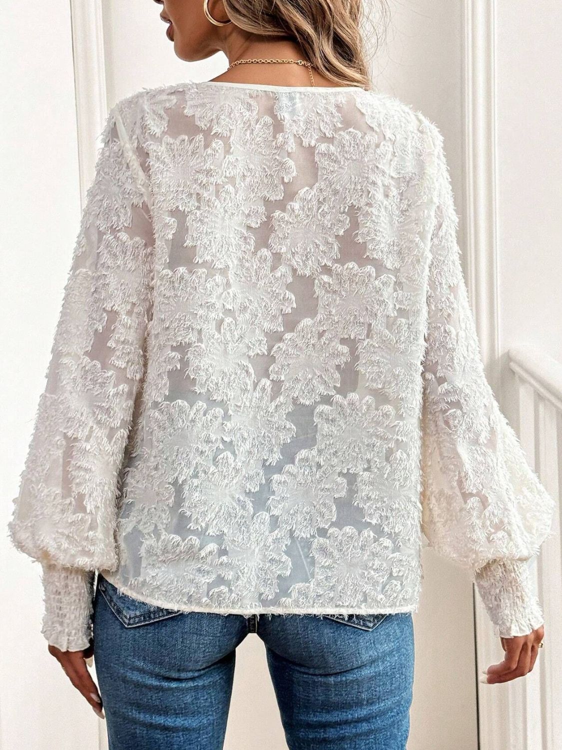 V-Neck Lantern Sleeve Blouse - Danielle and Jason Baker LLC - Danielle Baker's Boutique