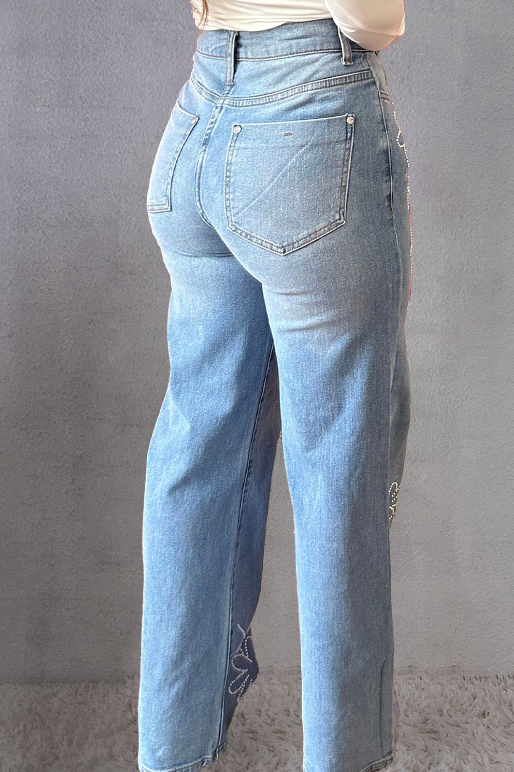 Rhinestone Straight Jeans with Pockets - Danielle and Jason Baker LLC - Danielle Baker's Boutique