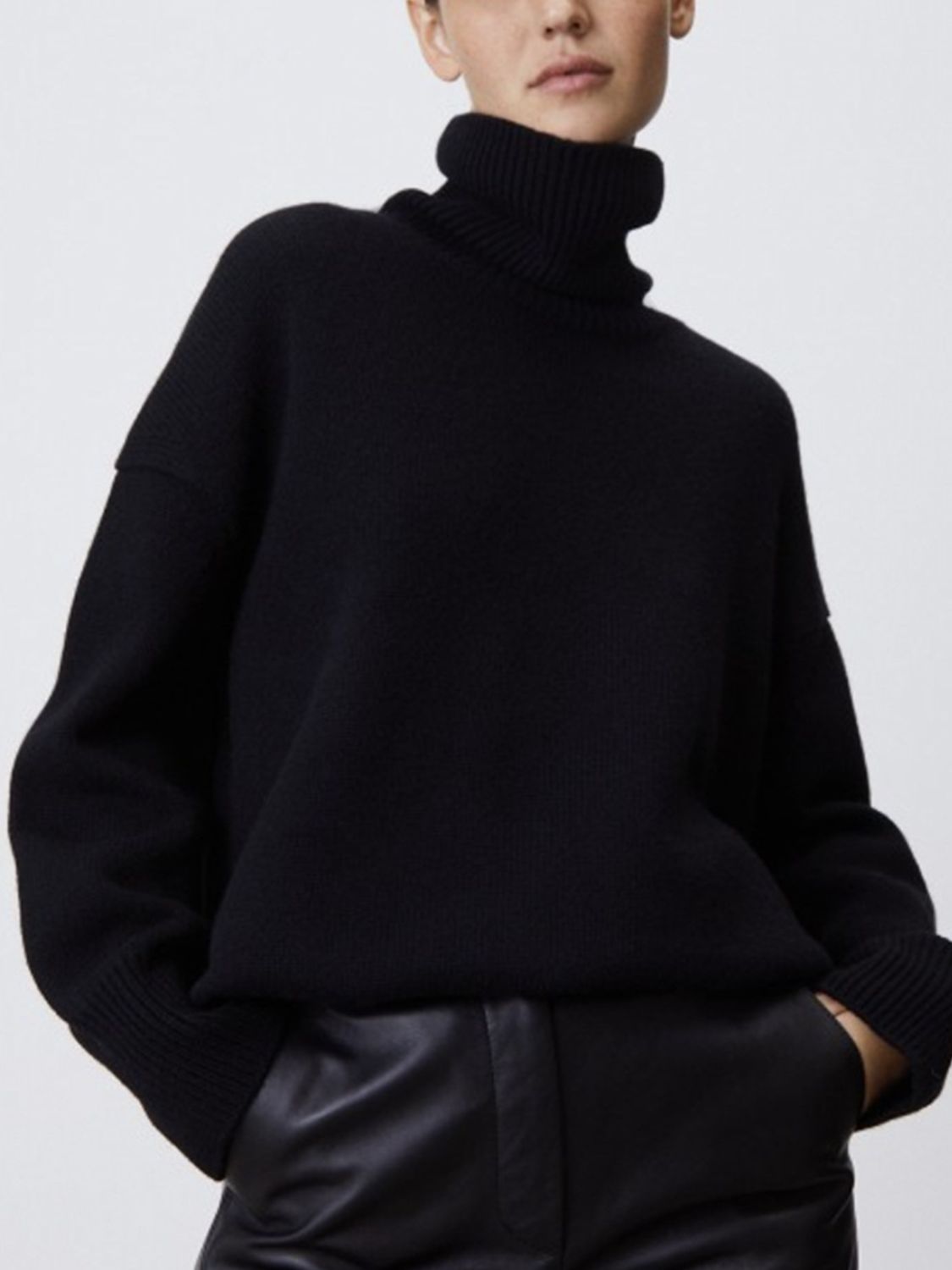 Ribbed Detail Turtleneck Dropped Shoulder Sweater - Danielle and Jason Baker LLC - Danielle Baker's Boutique