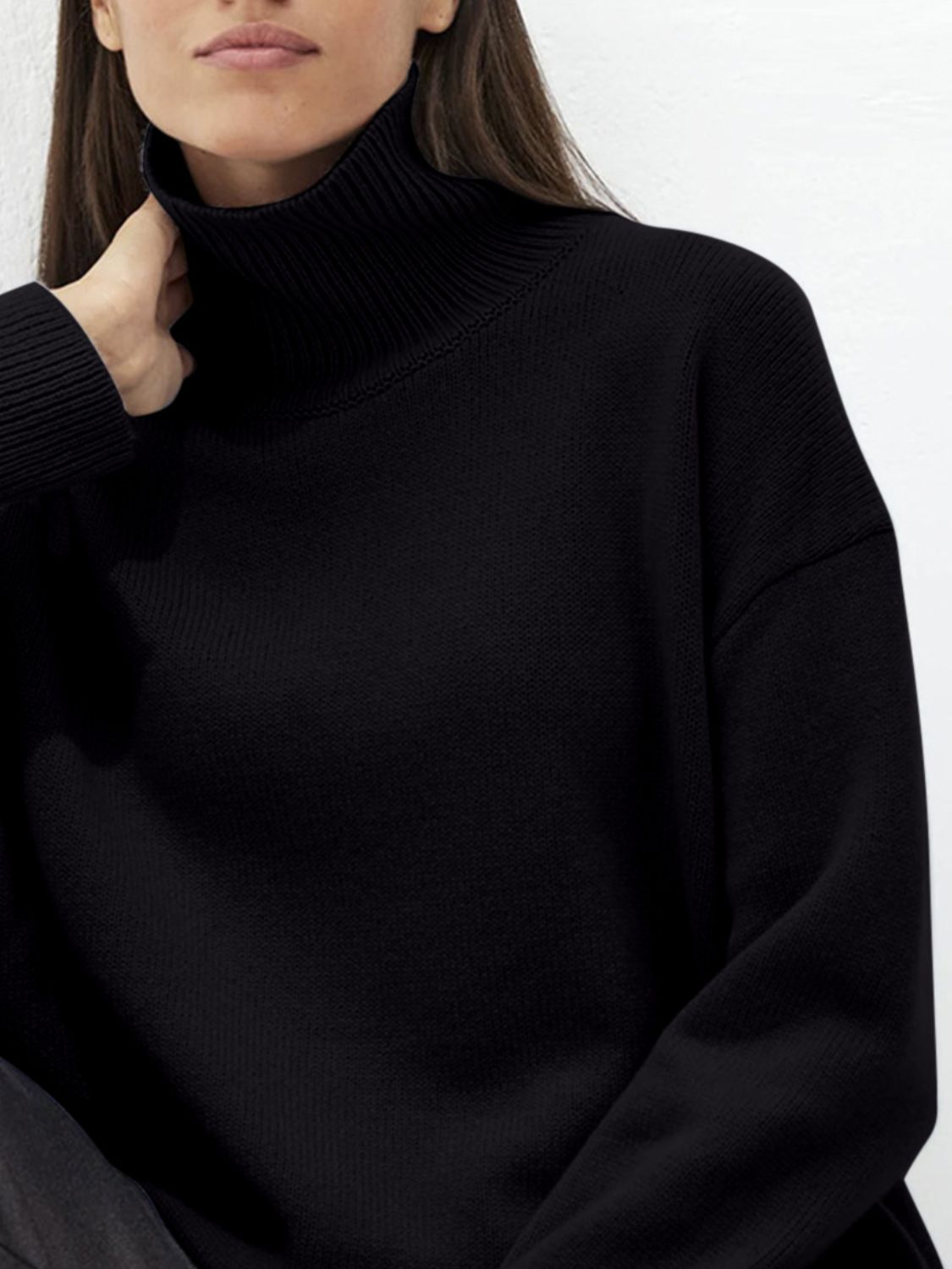 Ribbed Detail Turtleneck Dropped Shoulder Sweater - Danielle and Jason Baker LLC - Danielle Baker's Boutique