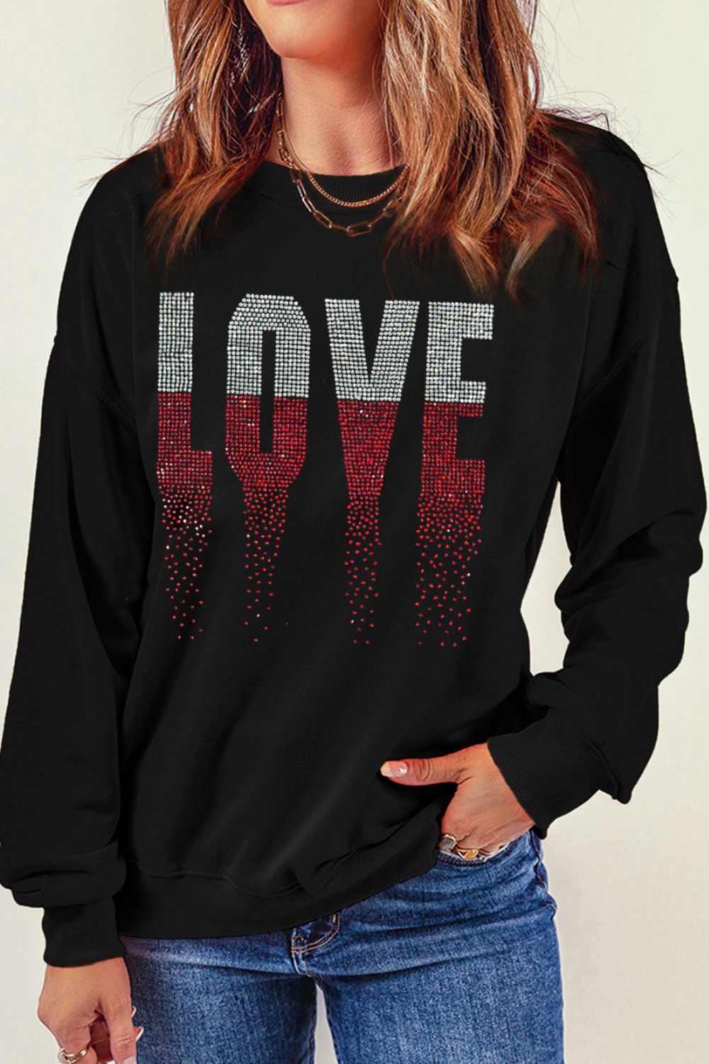 Rhinestone LOVE Long Sleeve Sweatshirt - Danielle and Jason Baker LLC - Danielle Baker's Boutique