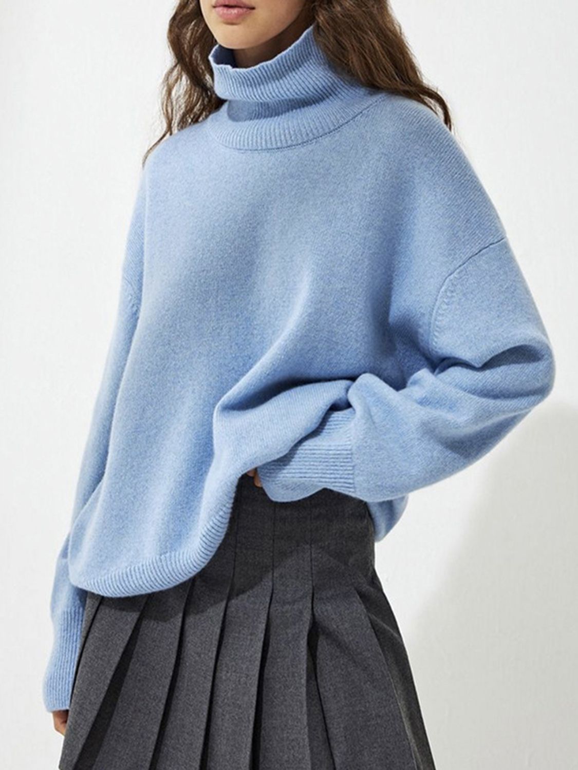 Ribbed Detail Turtleneck Dropped Shoulder Sweater - Danielle and Jason Baker LLC - Danielle Baker's Boutique