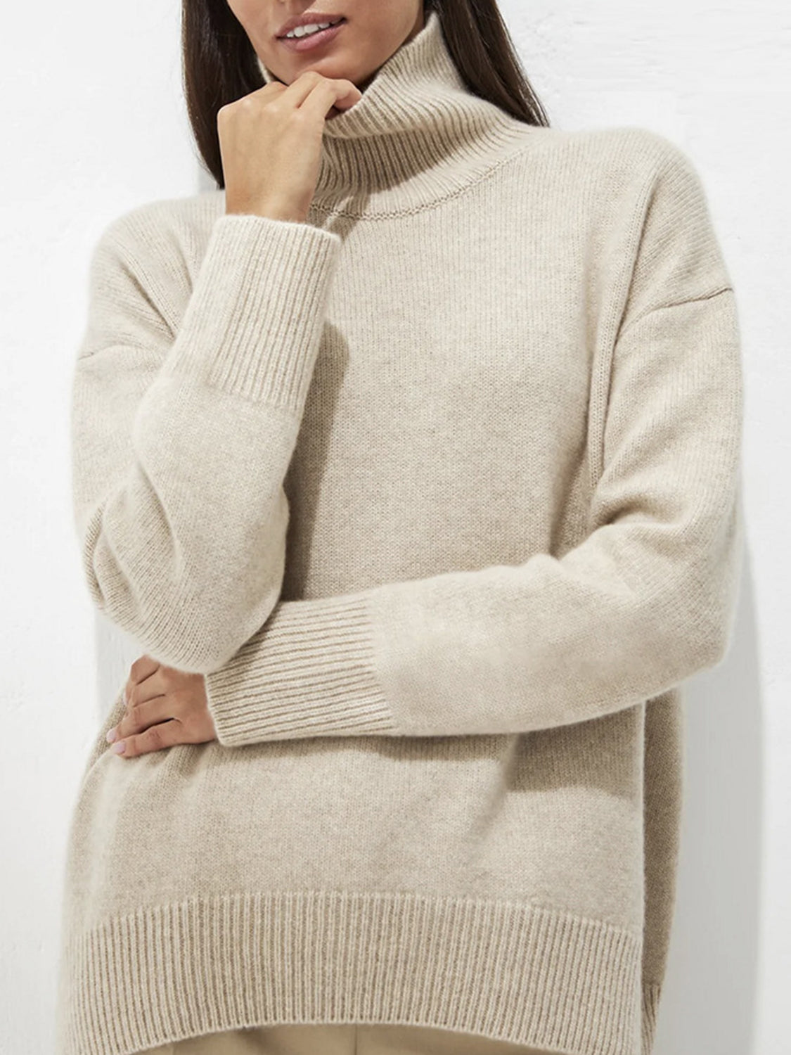 Ribbed Detail Turtleneck Dropped Shoulder Sweater - Danielle and Jason Baker LLC - Danielle Baker's Boutique