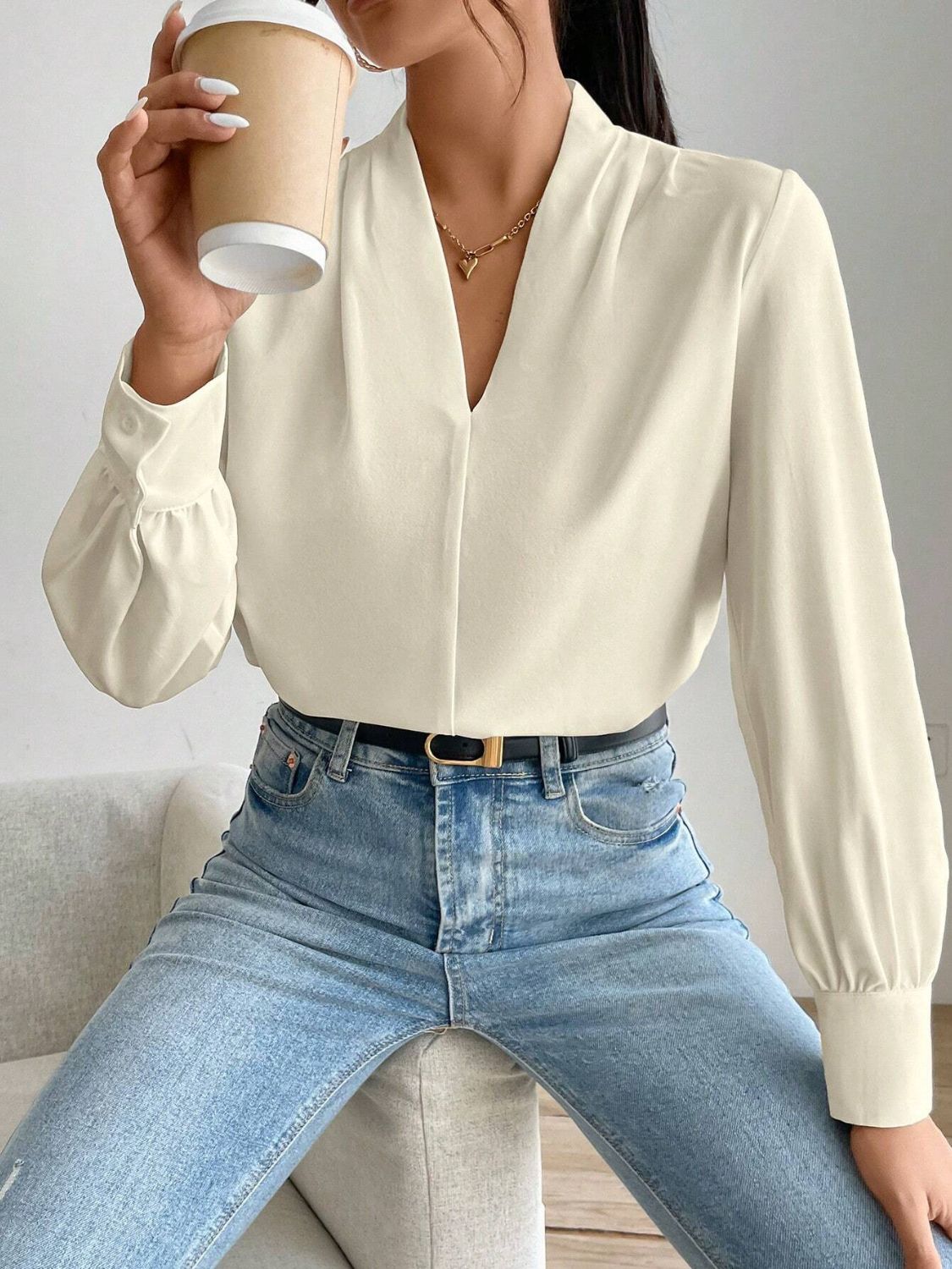 V Neck Long Sleeve Top - Danielle and Jason Baker LLC - Danielle Baker's Boutique