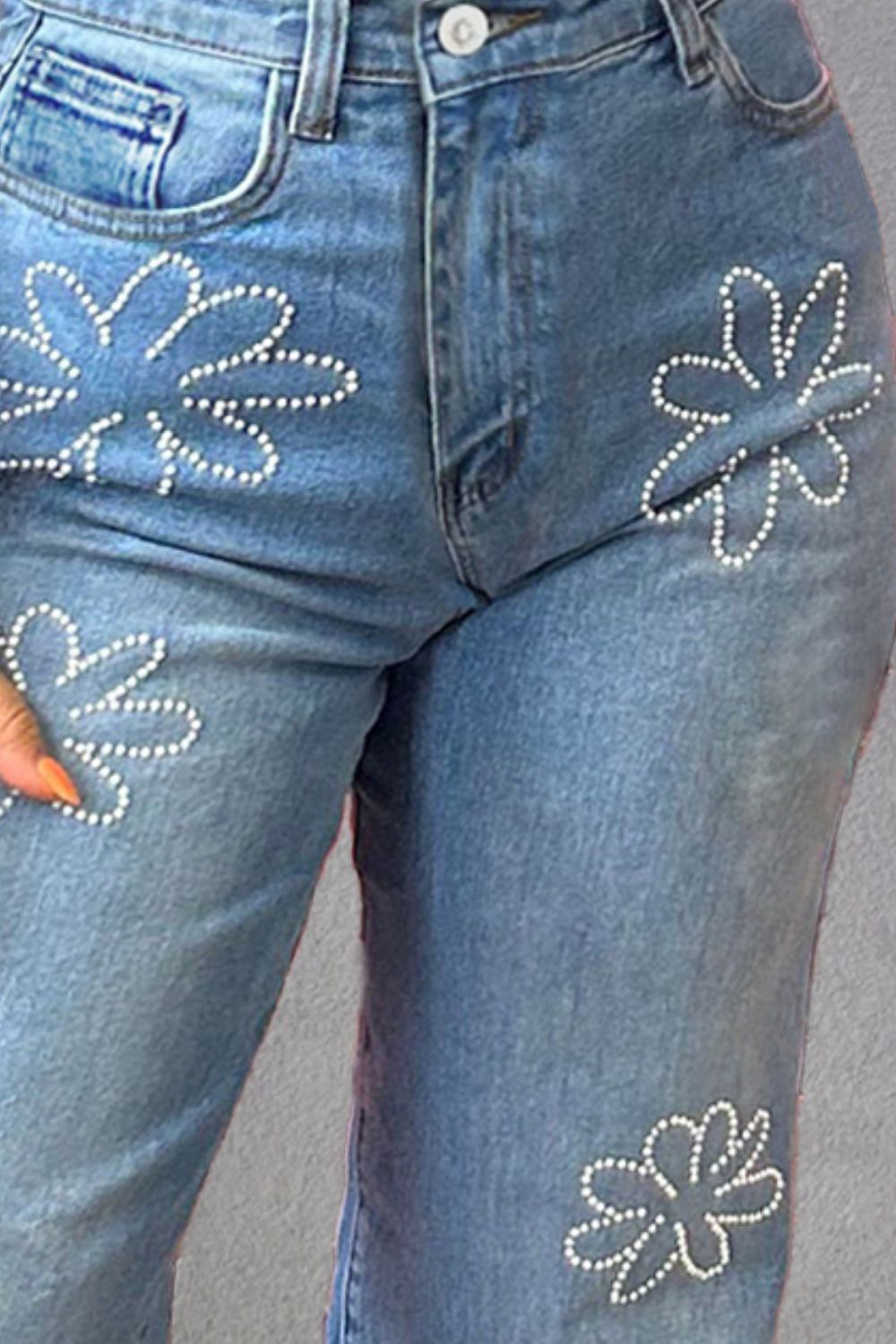 Rhinestone Straight Jeans with Pockets - Danielle and Jason Baker LLC - Danielle Baker's Boutique