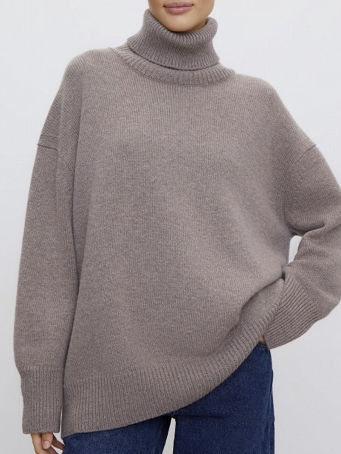 Ribbed Detail Turtleneck Dropped Shoulder Sweater - Danielle and Jason Baker LLC - Danielle Baker's Boutique