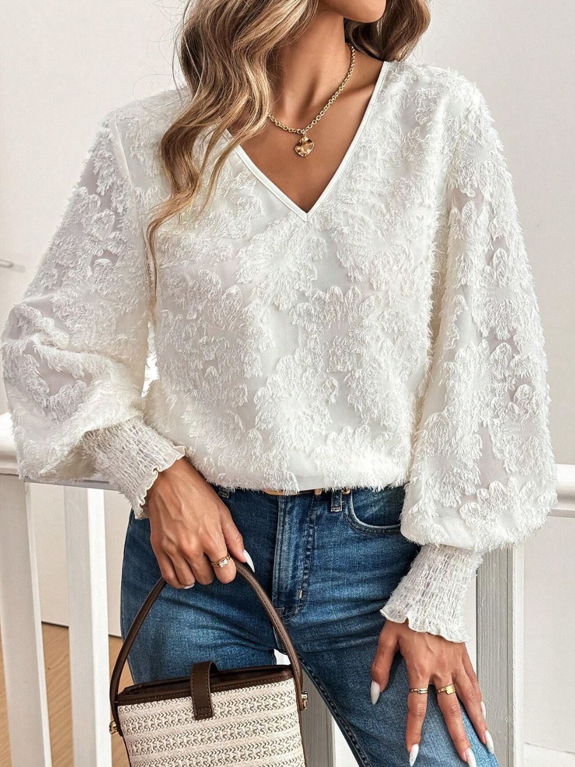 V-Neck Lantern Sleeve Blouse - Danielle and Jason Baker LLC - Danielle Baker's Boutique