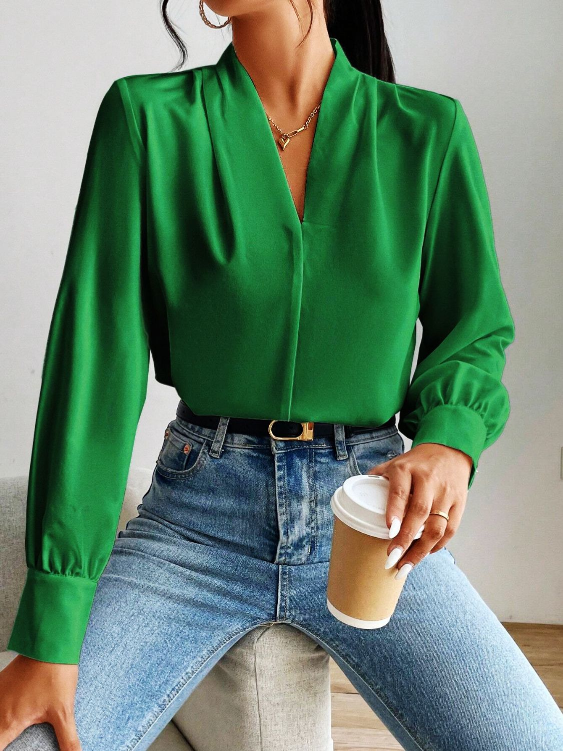 V Neck Long Sleeve Top - Danielle and Jason Baker LLC - Danielle Baker's Boutique