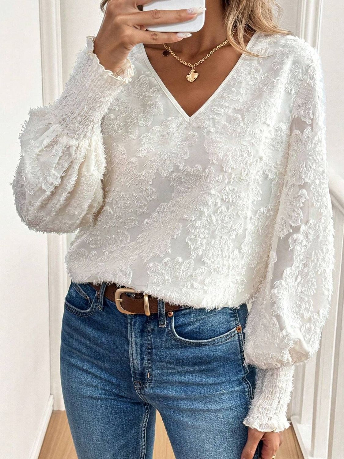 V-Neck Lantern Sleeve Blouse - Danielle and Jason Baker LLC - Danielle Baker's Boutique