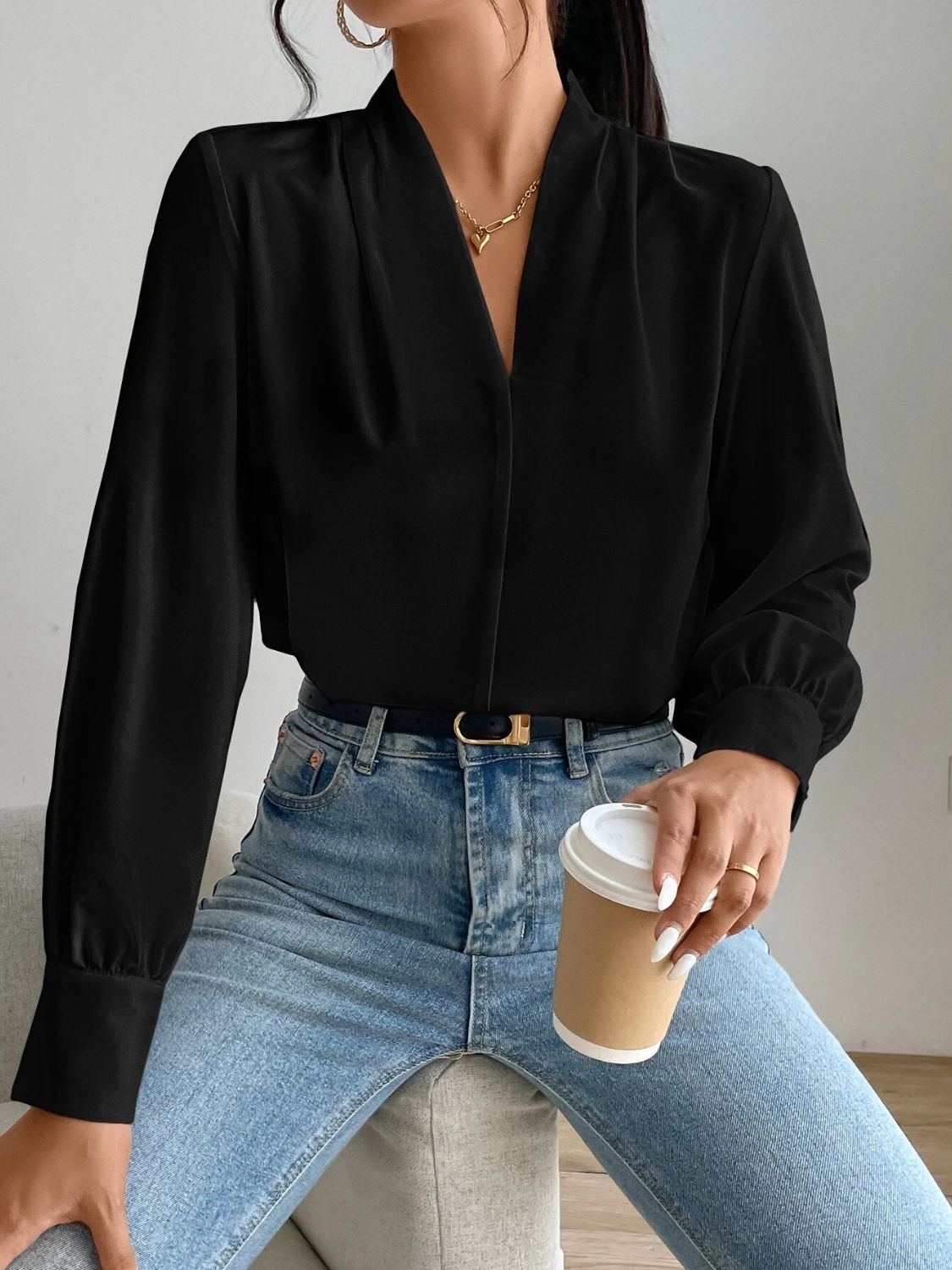 V Neck Long Sleeve Top - Danielle and Jason Baker LLC - Danielle Baker's Boutique