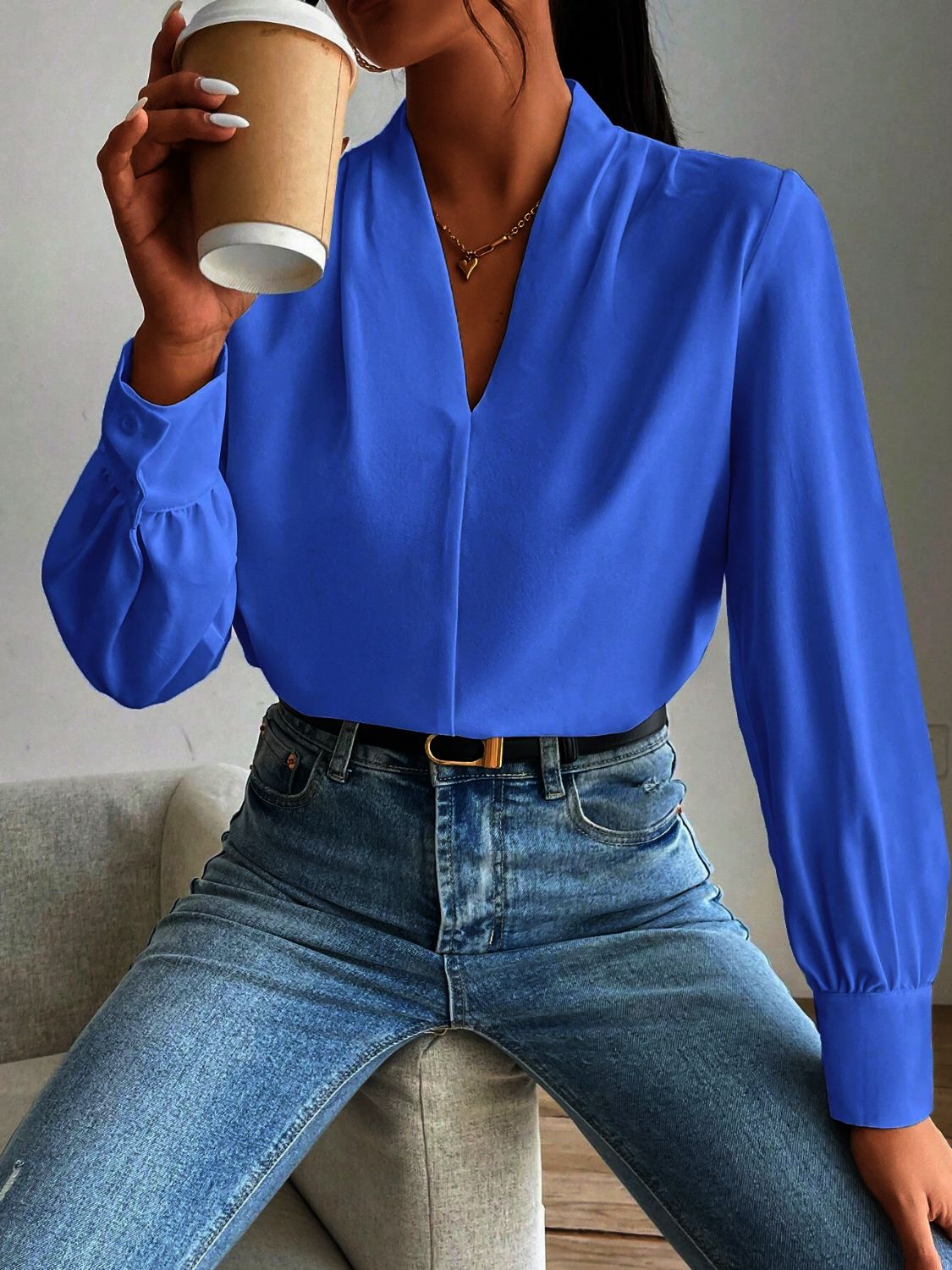 V Neck Long Sleeve Top - Danielle and Jason Baker LLC - Danielle Baker's Boutique