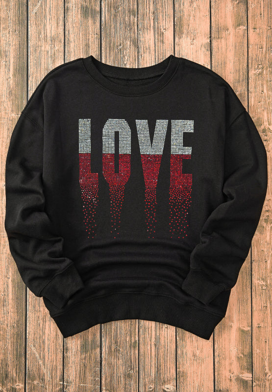 Rhinestone LOVE Long Sleeve Sweatshirt - Danielle and Jason Baker LLC - Danielle Baker's Boutique