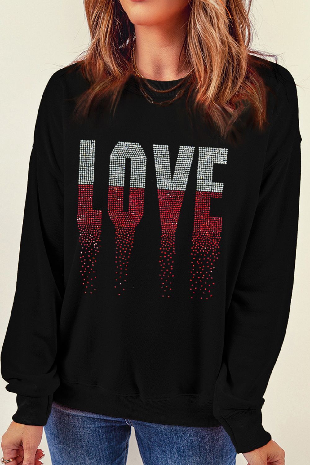 Rhinestone LOVE Long Sleeve Sweatshirt - Danielle and Jason Baker LLC - Danielle Baker's Boutique