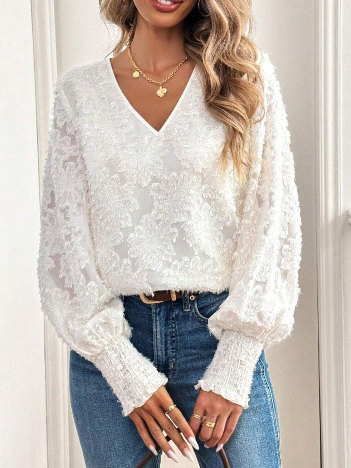 V-Neck Lantern Sleeve Blouse - Danielle and Jason Baker LLC - Danielle Baker's Boutique
