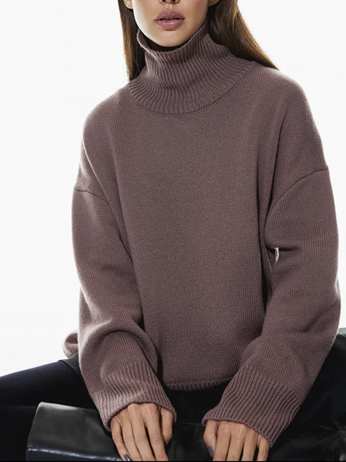 Ribbed Detail Turtleneck Dropped Shoulder Sweater - Danielle and Jason Baker LLC - Danielle Baker's Boutique