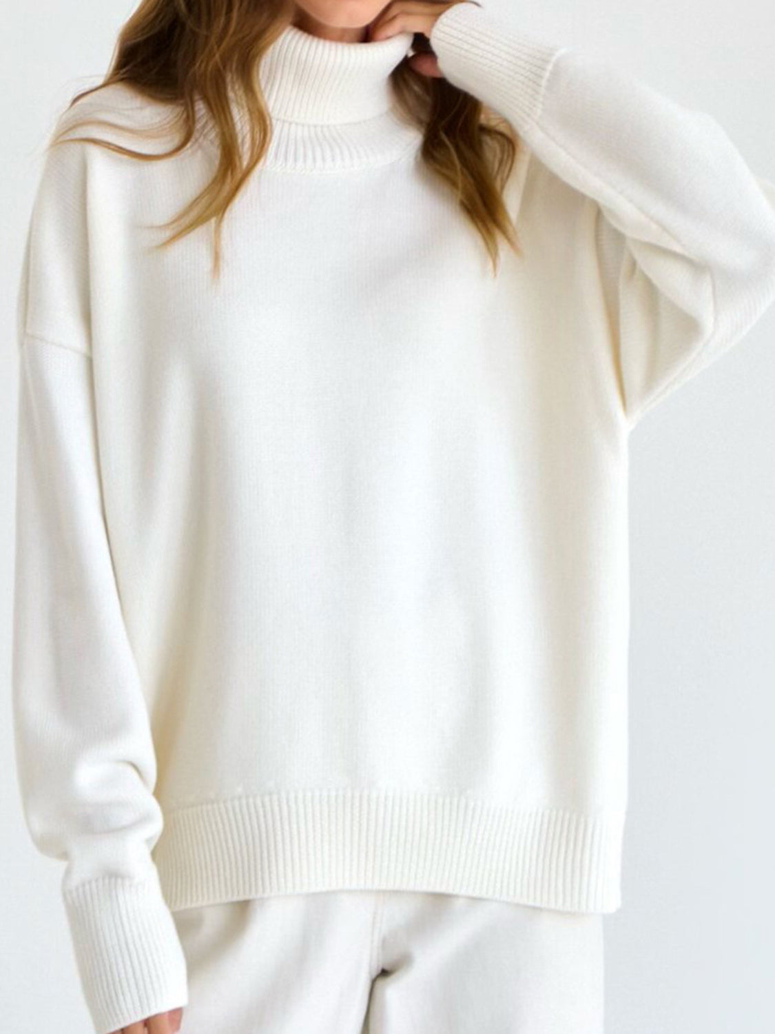 Ribbed Detail Turtleneck Dropped Shoulder Sweater - Danielle and Jason Baker LLC - Danielle Baker's Boutique