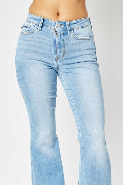 Judy Blue Full Size Mid Rise Raw Hem Slit Flare Jeans - Danielle and Jason Baker LLC - Danielle Baker's Boutique