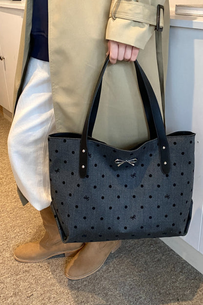 Polyester Bow Polka Dot Tote Bag - Danielle and Jason Baker LLC - Danielle Baker's Boutique