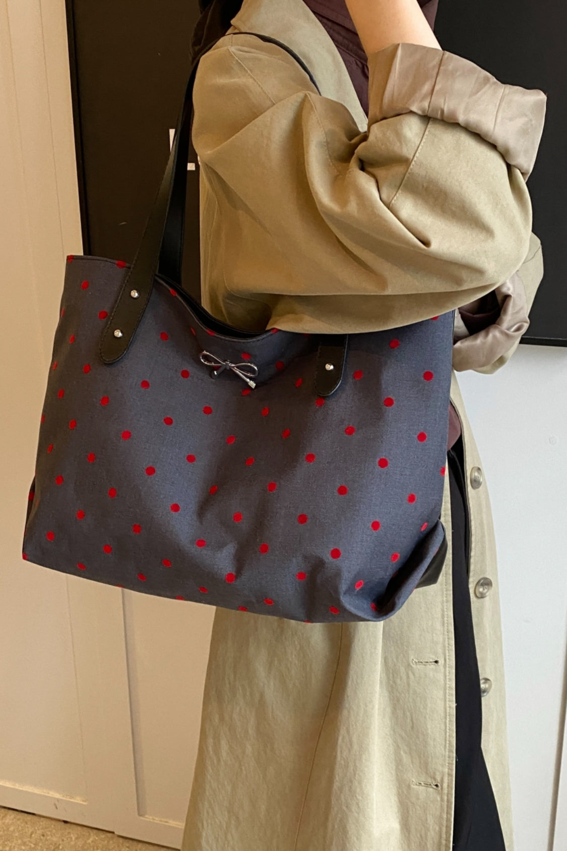 Polyester Bow Polka Dot Tote Bag - Danielle and Jason Baker LLC - Danielle Baker's Boutique