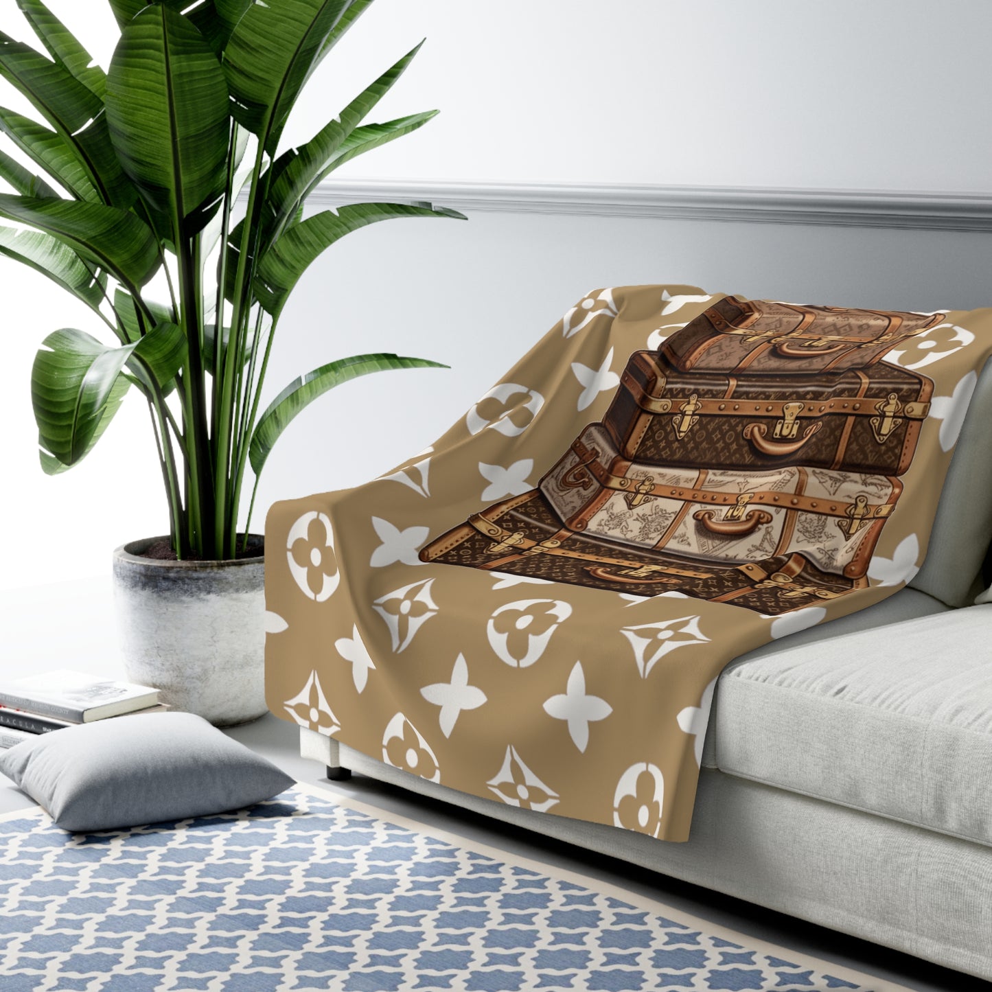 Luggage Designer Inspired Pattern Sherpa Fleece Blanket - Danielle and Jason Baker LLC - Danielle Baker's Boutique