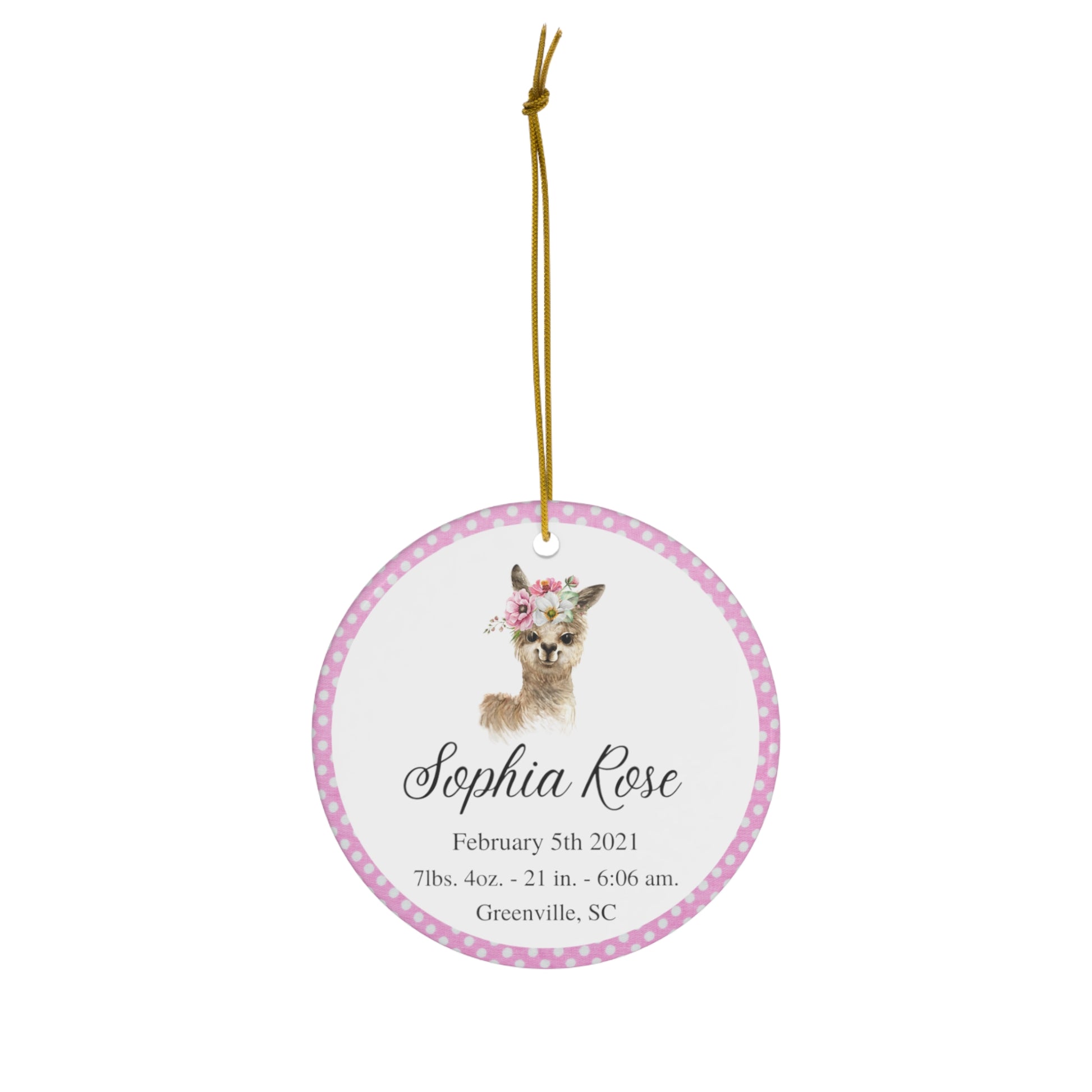 Baby Girl's Birth Record Ceramic Ornament - Daughter's 1st Christmas Ornament