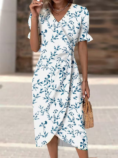 Printed Surplice Flounce Sleeve Midi Dress - Danielle and Jason Baker LLC - Danielle Baker's Boutique