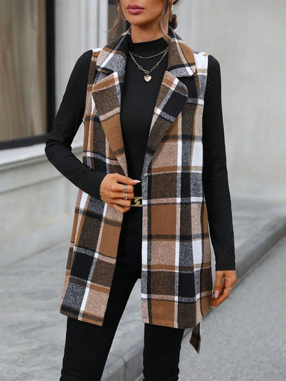 Tied Plaid Collared Neck Vest - Danielle and Jason Baker LLC - Danielle Baker's Boutique