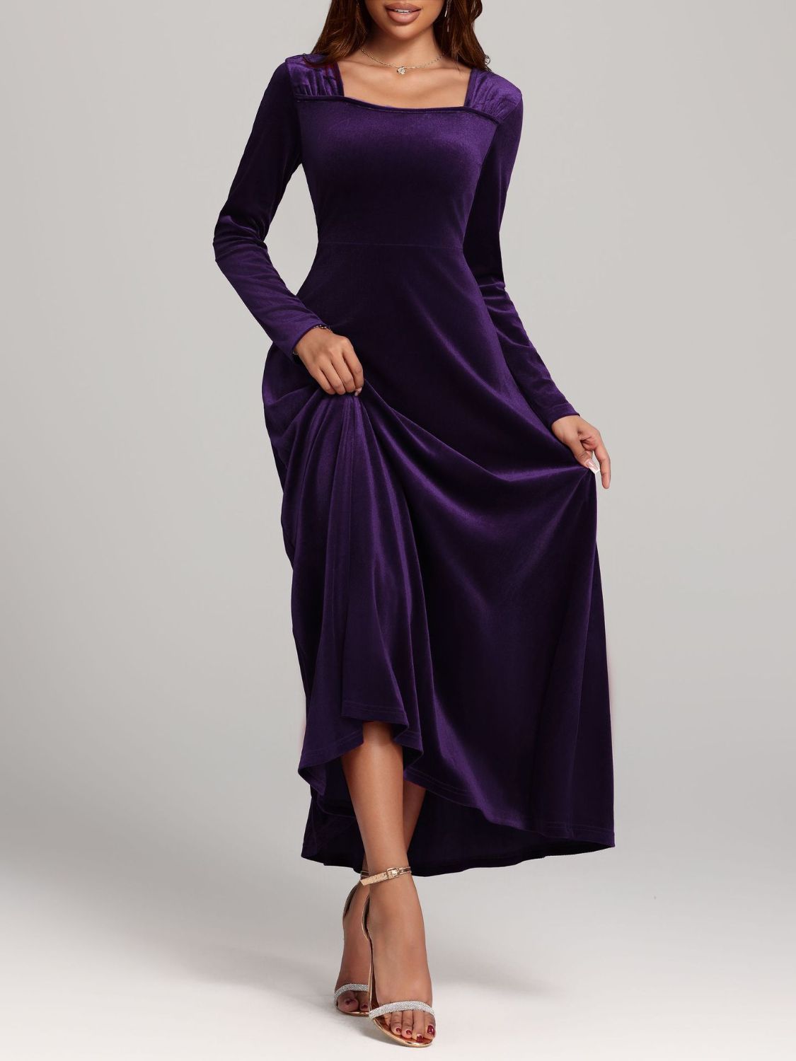 Square Neck Long Sleeve Velvet Dress - Danielle and Jason Baker LLC - Danielle Baker's Boutique