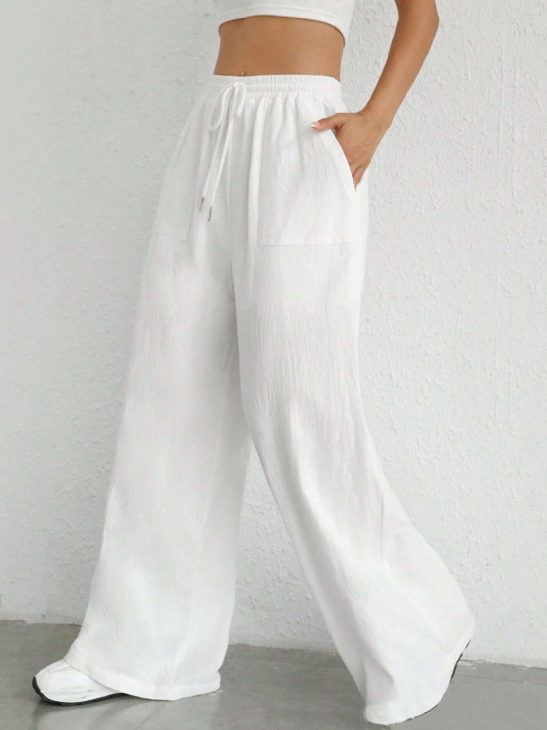 Drawstring Wide Leg Canvas Pants