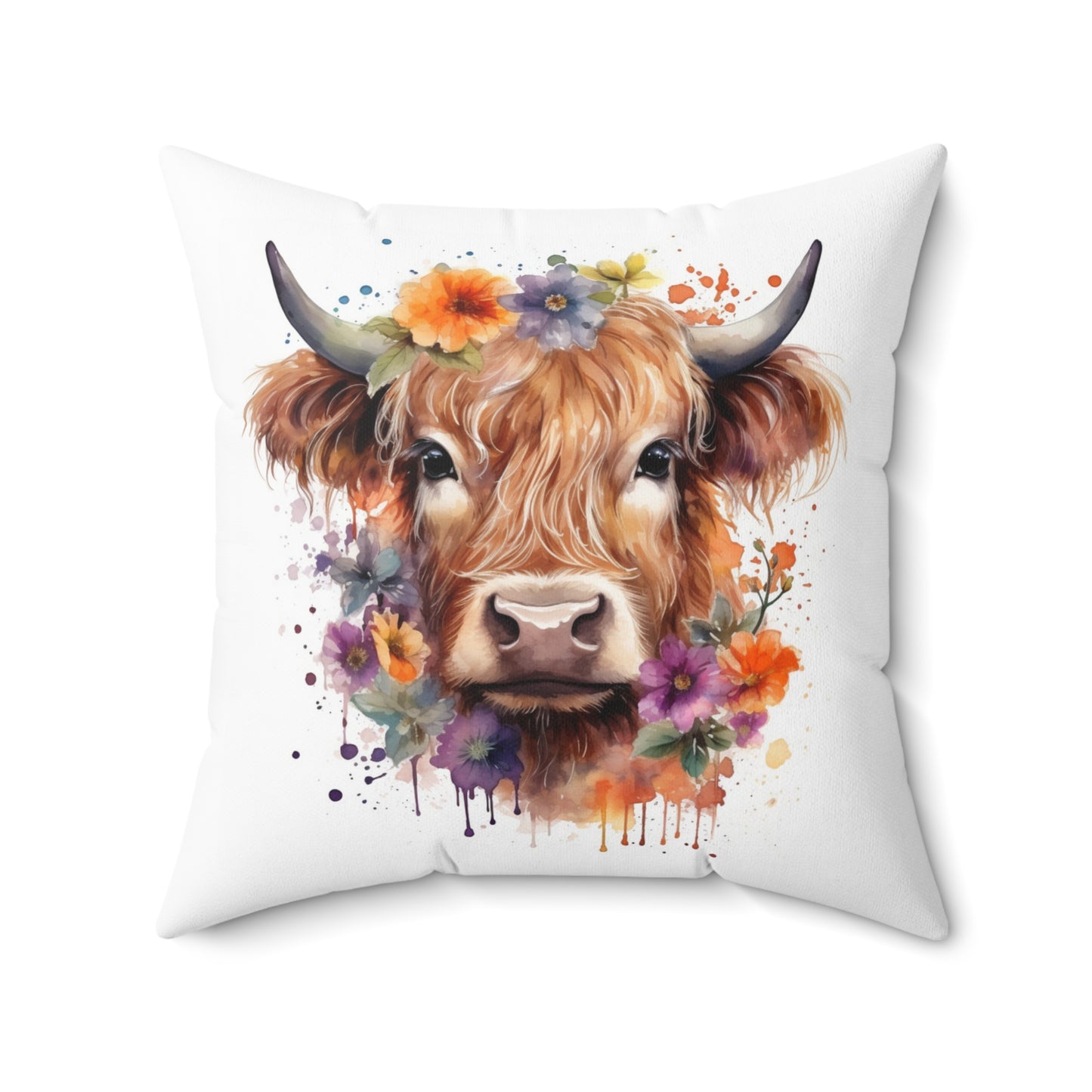 Farmhouse Highland Cow Square Throw Pillow