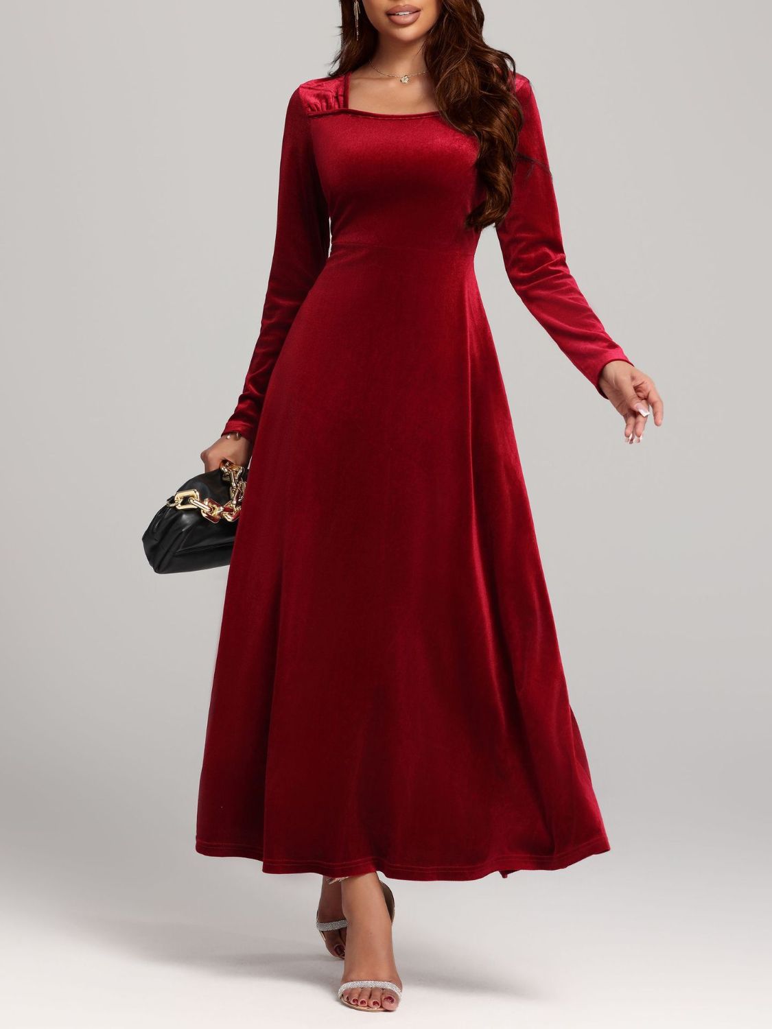 Square Neck Long Sleeve Velvet Dress - Danielle and Jason Baker LLC - Danielle Baker's Boutique