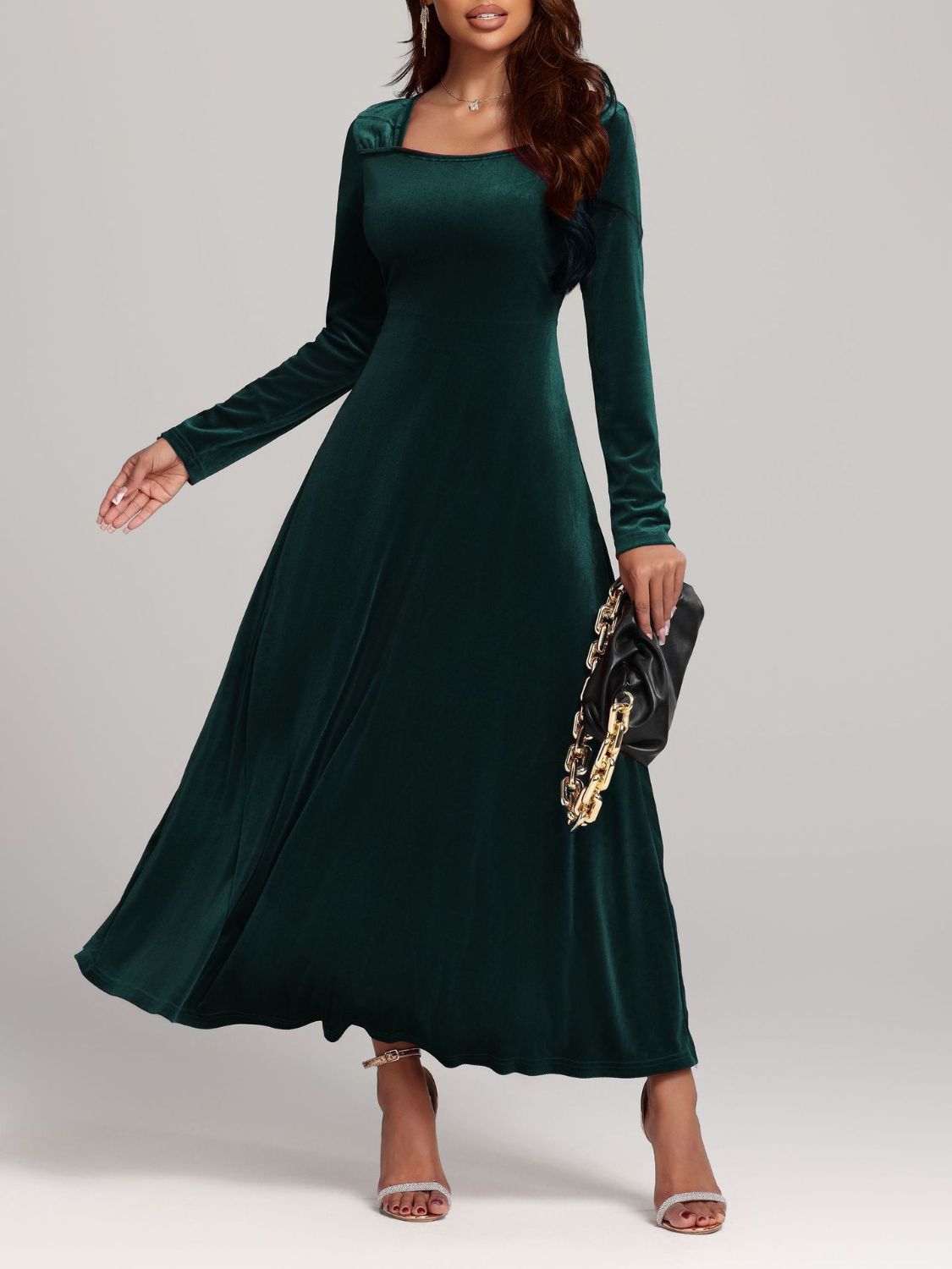 Square Neck Long Sleeve Velvet Dress - Danielle and Jason Baker LLC - Danielle Baker's Boutique