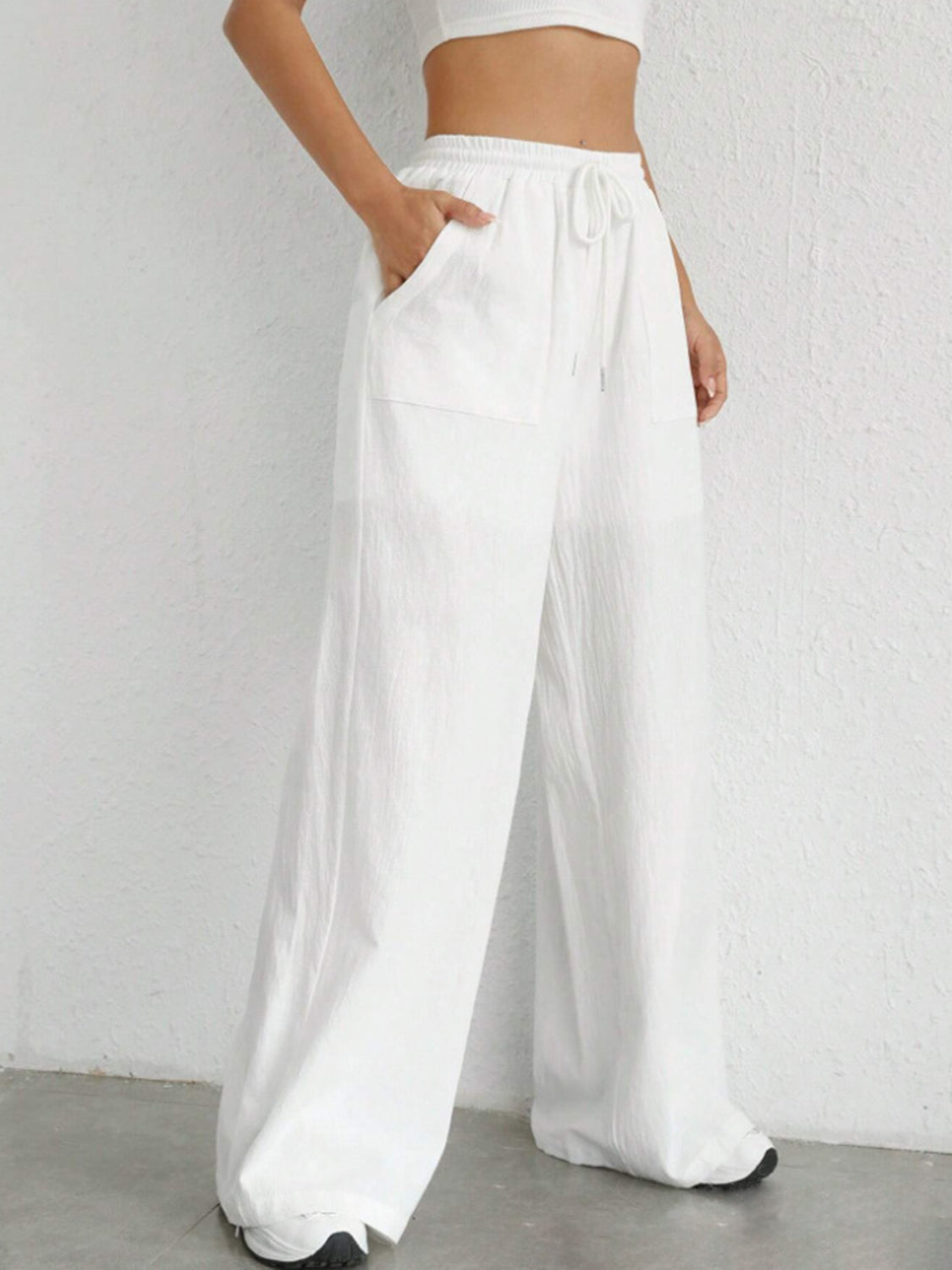 Drawstring Wide Leg Canvas Pants