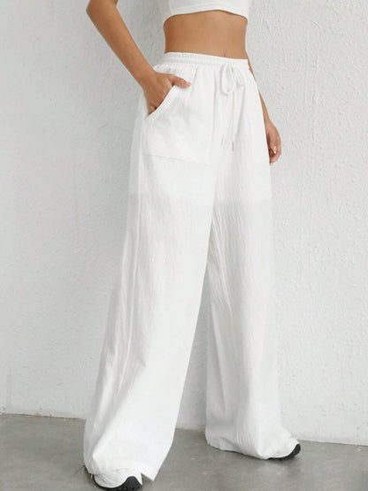 Drawstring Wide Leg Canvas Pants