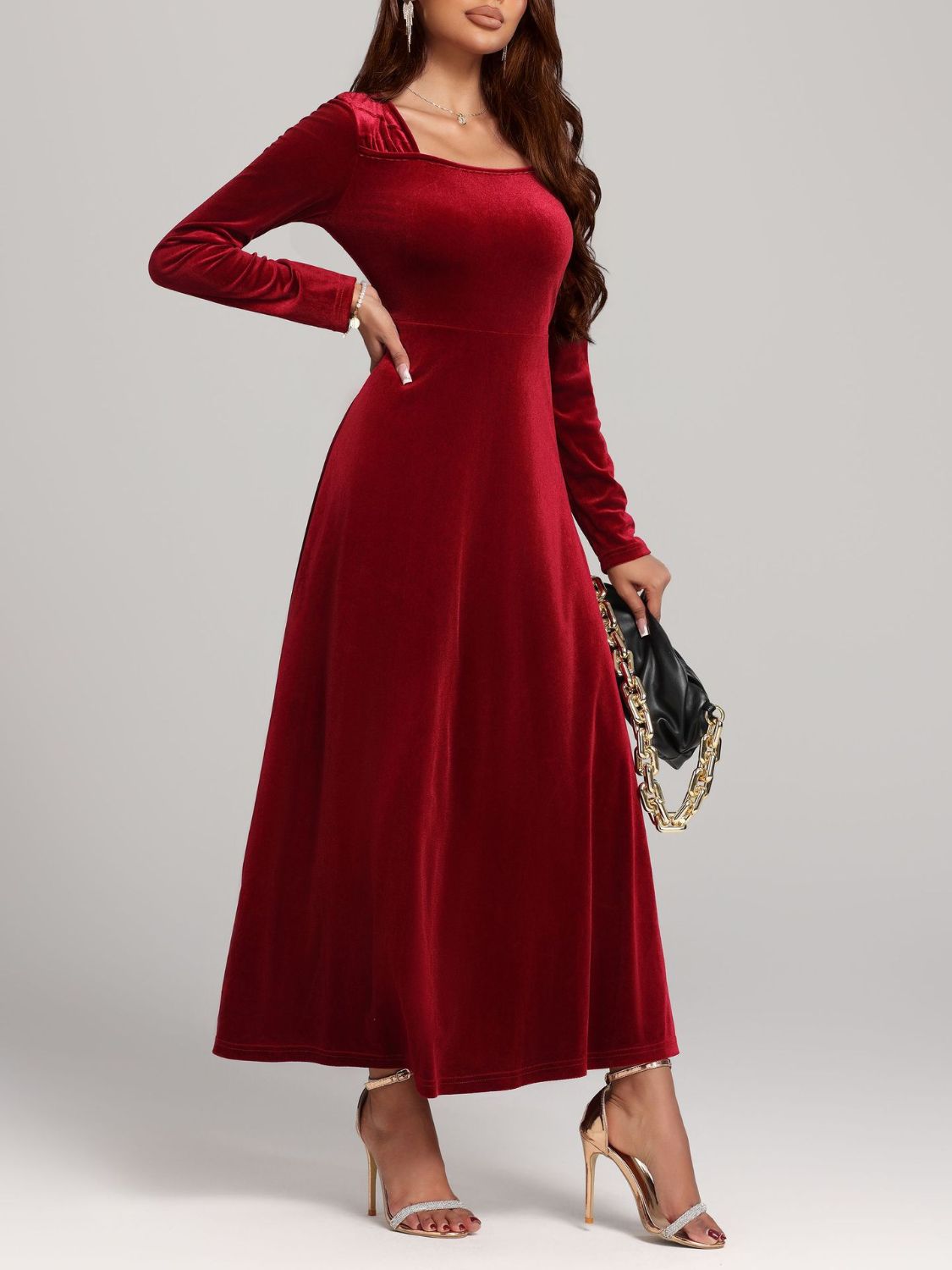 Square Neck Long Sleeve Velvet Dress - Danielle and Jason Baker LLC - Danielle Baker's Boutique