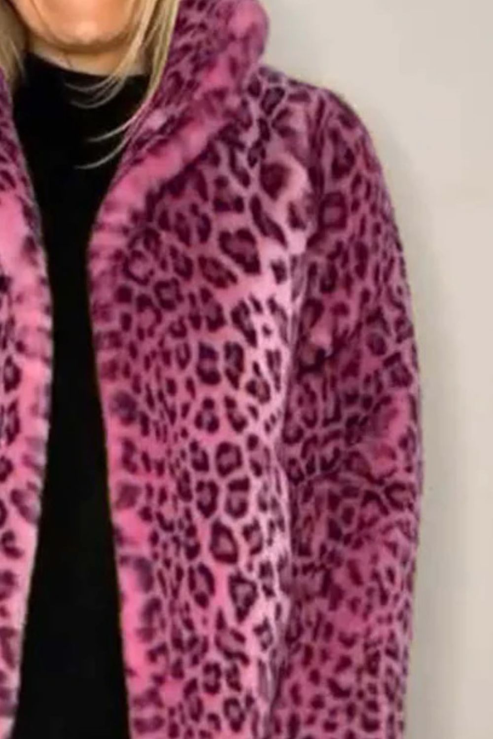 Leopard Furry Faux Fur Long Sleeve Coat