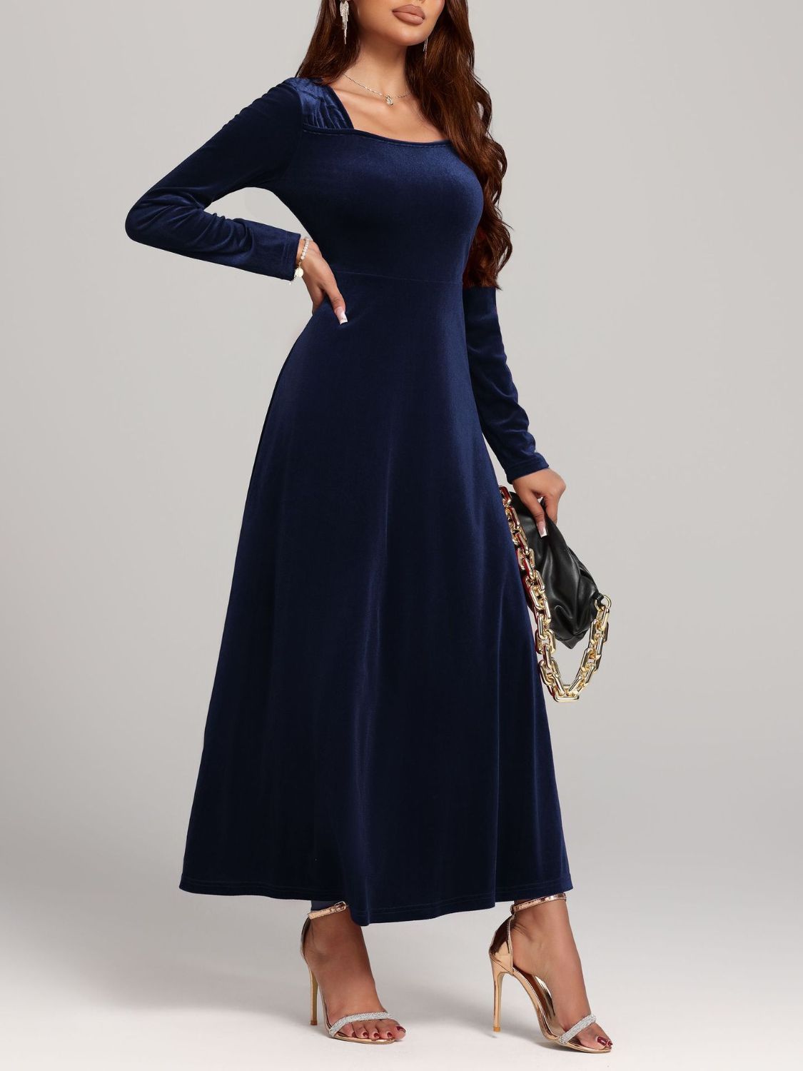 Square Neck Long Sleeve Velvet Dress - Danielle and Jason Baker LLC - Danielle Baker's Boutique