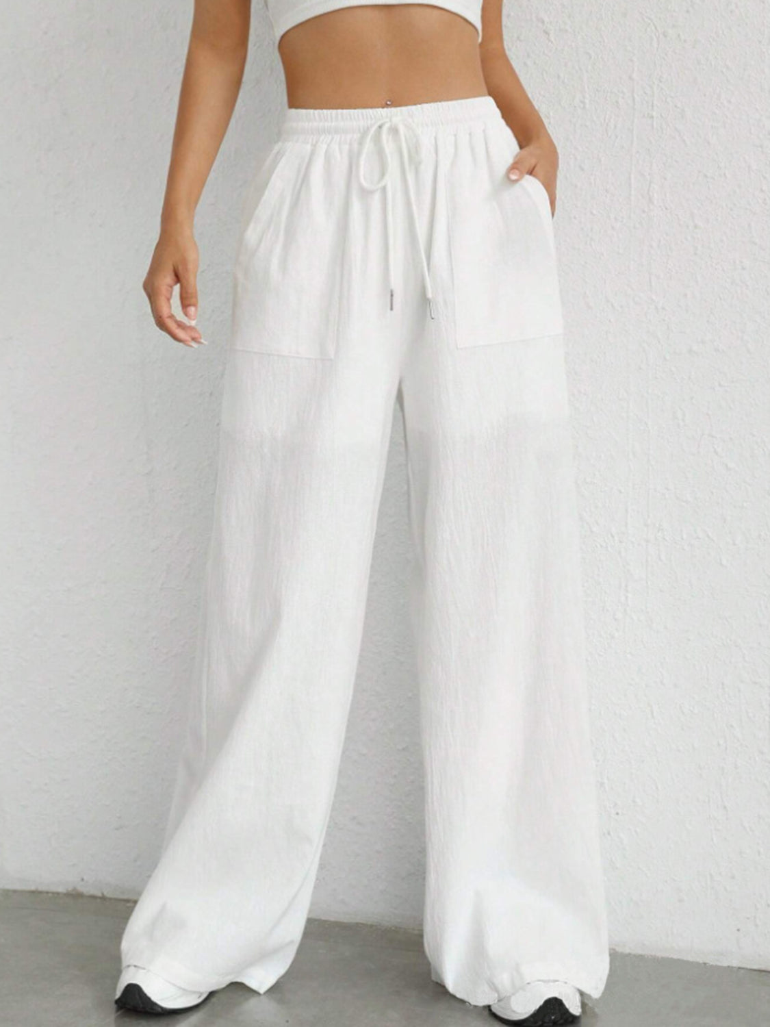 Drawstring Wide Leg Canvas Pants