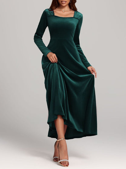 Square Neck Long Sleeve Velvet Dress - Danielle and Jason Baker LLC - Danielle Baker's Boutique